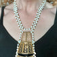 Rare Vintage Castlecliff White Milk Glass and Gold Filigree Statement Necklace