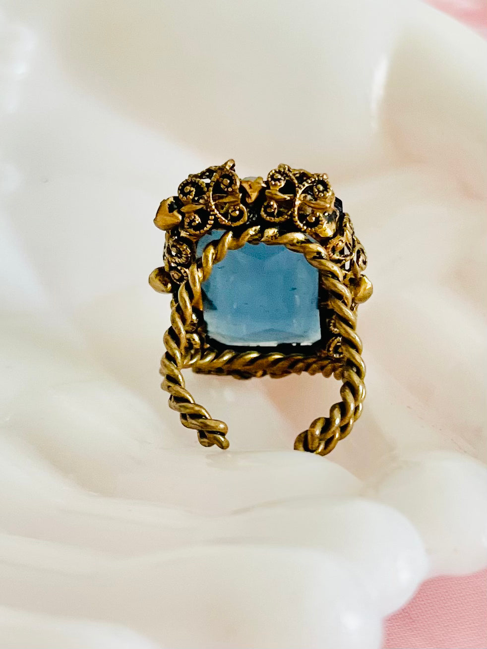 Vintage Western Germany Blue Faceted Glass Rhinestone Ring
