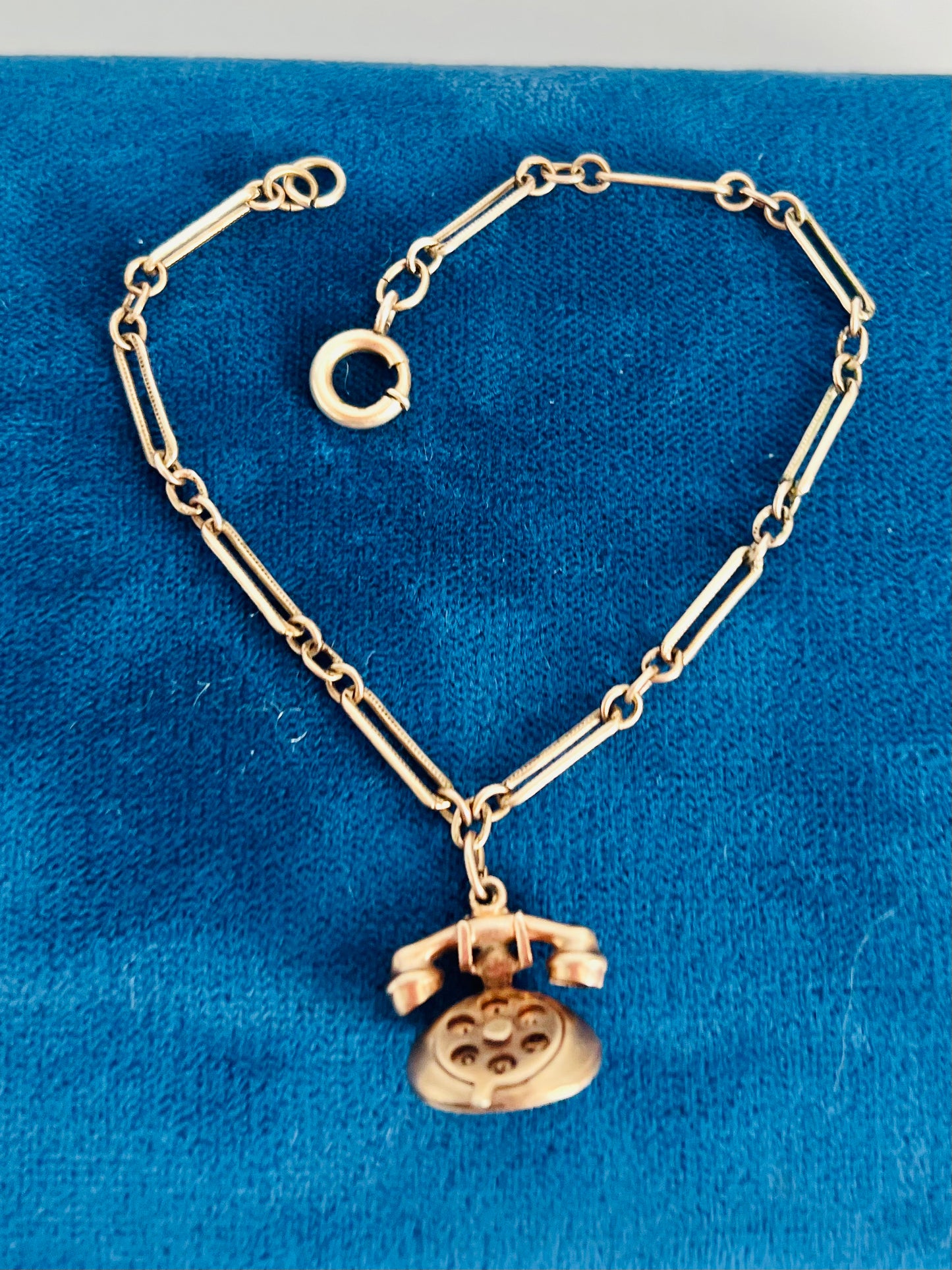 Vintage 10K Gold Rotary Phone Charm Bracelet