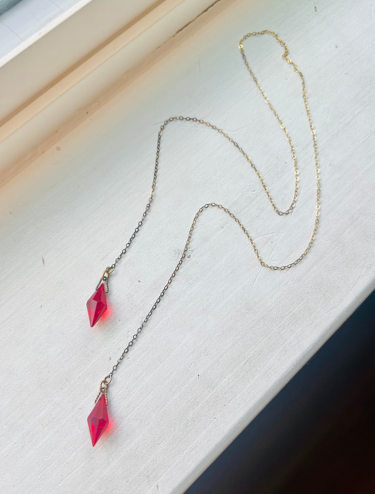 Red Art Deco Sterling Lariat Necklace