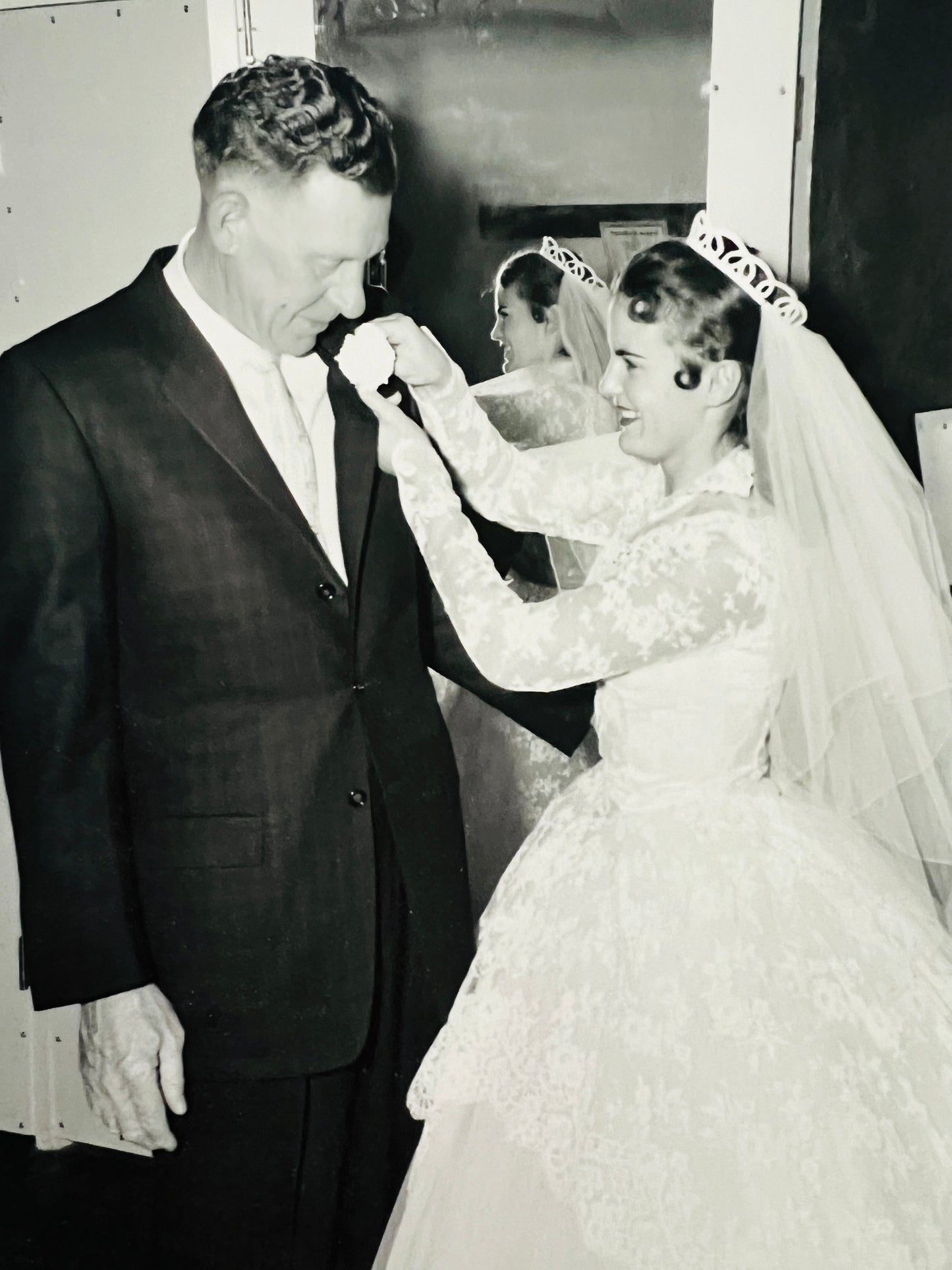 Vintage Bride With Father 1956 Wedding Photo