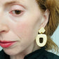 Vintage 1990s Large Cream Enamel Geometric Pierced Earrings