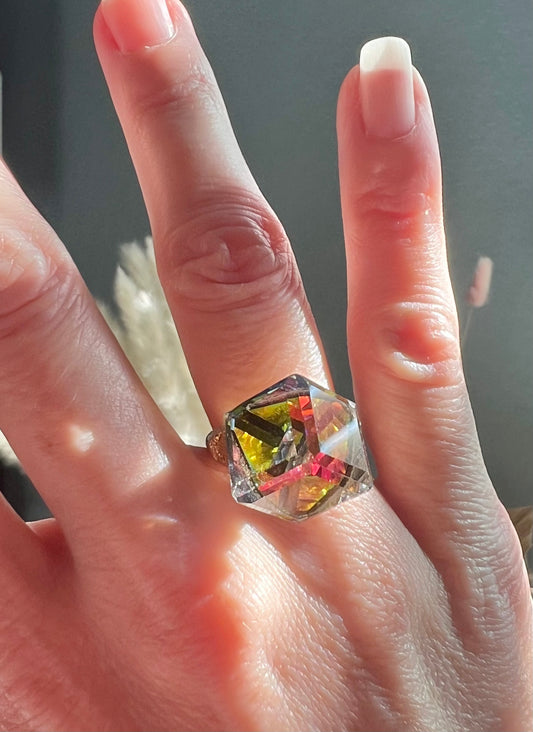 Vintage Glass Prism Style Adjustable Ring