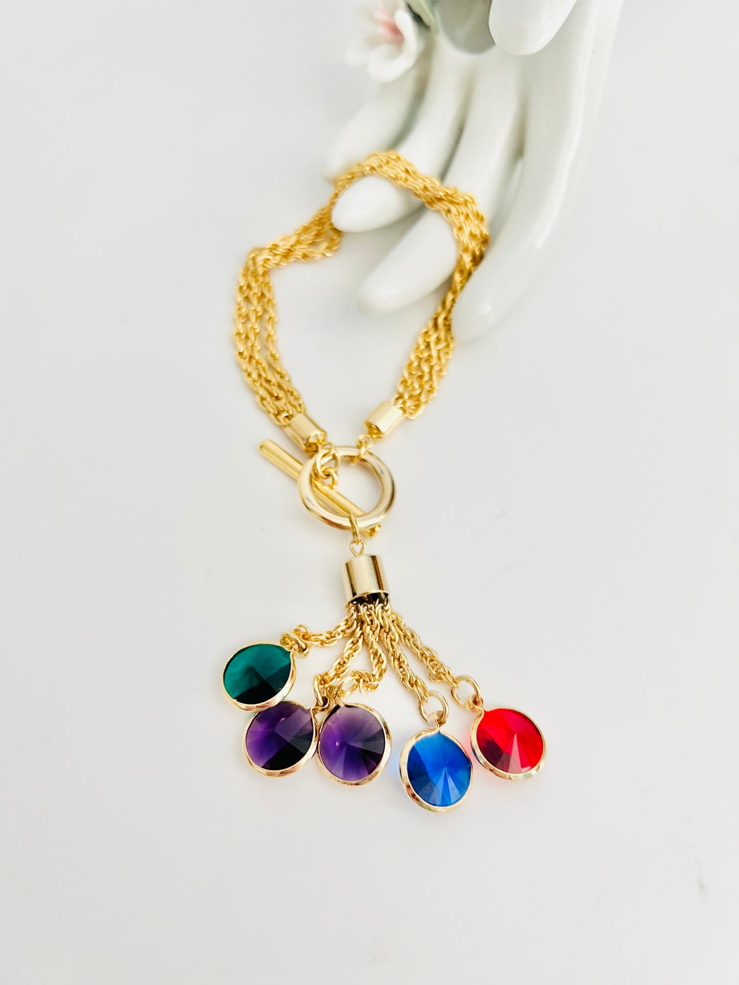 Vintage Multi Chain Colorful Faceted Charm Bracelet