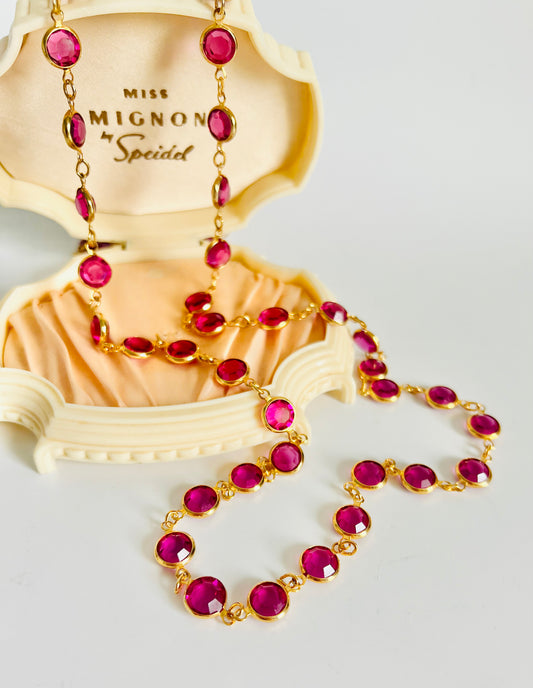 Vintage Pink Fuschia Glass Chiclet Necklaces