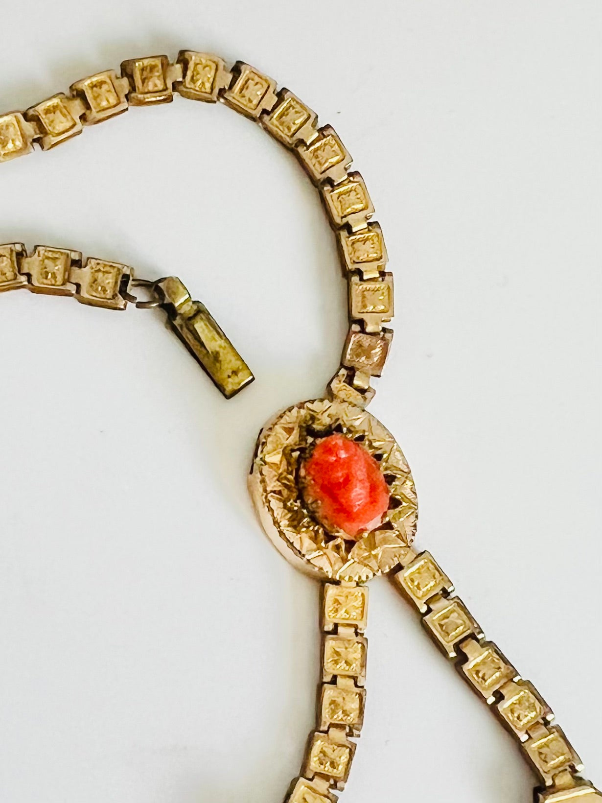 Antique Victorian Coral Cameo Book Chain Choker Necklace