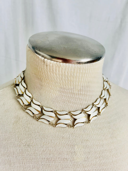Vintage Asbjorn Birkelund Norwegian Sterling Silver White Enamel Collar Necklace