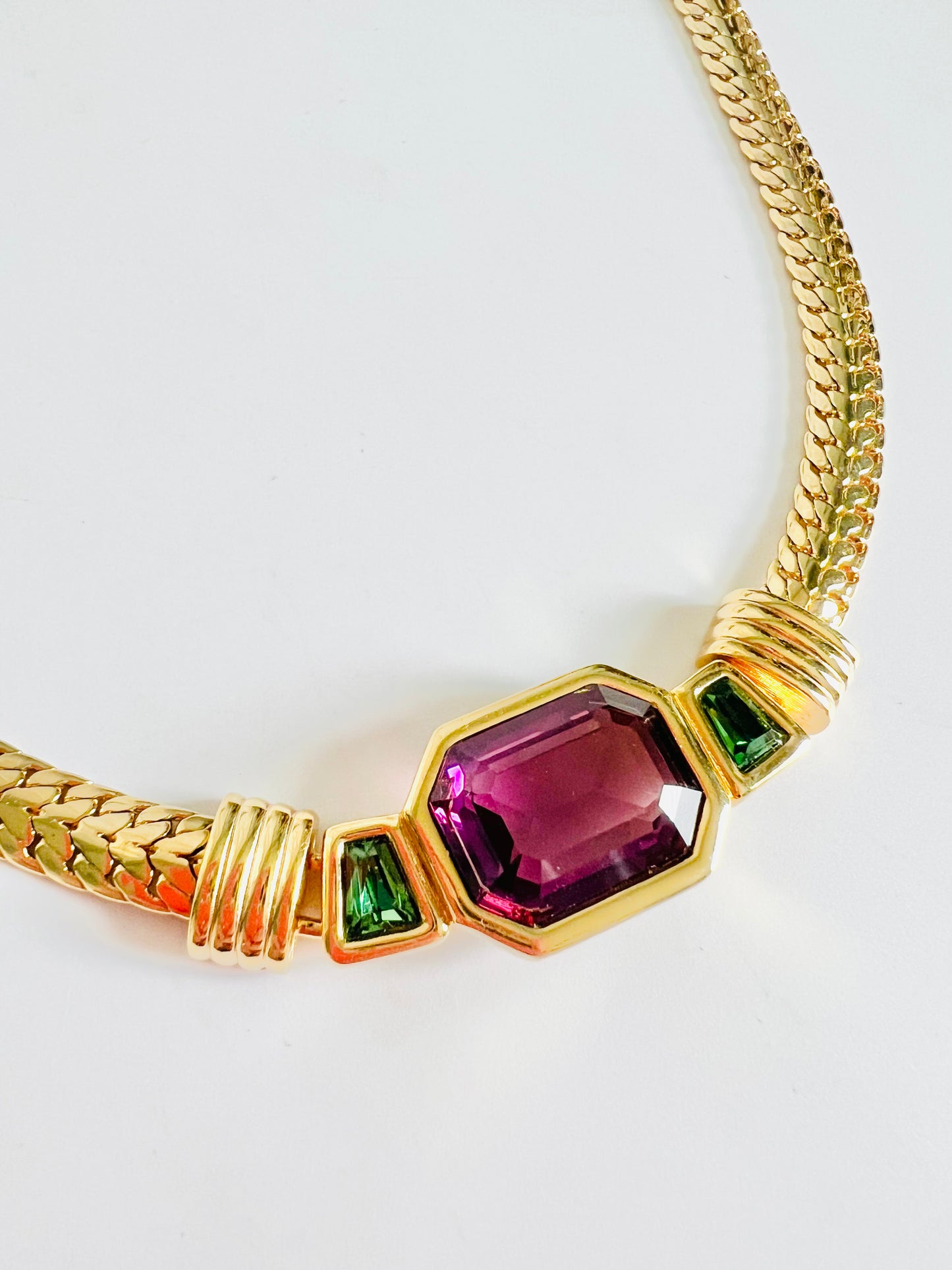 Vintage 90s Purple Green and Gold Swarovski Necklace