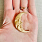 Vintage Smiling Crescent Moon Brooch Pendant