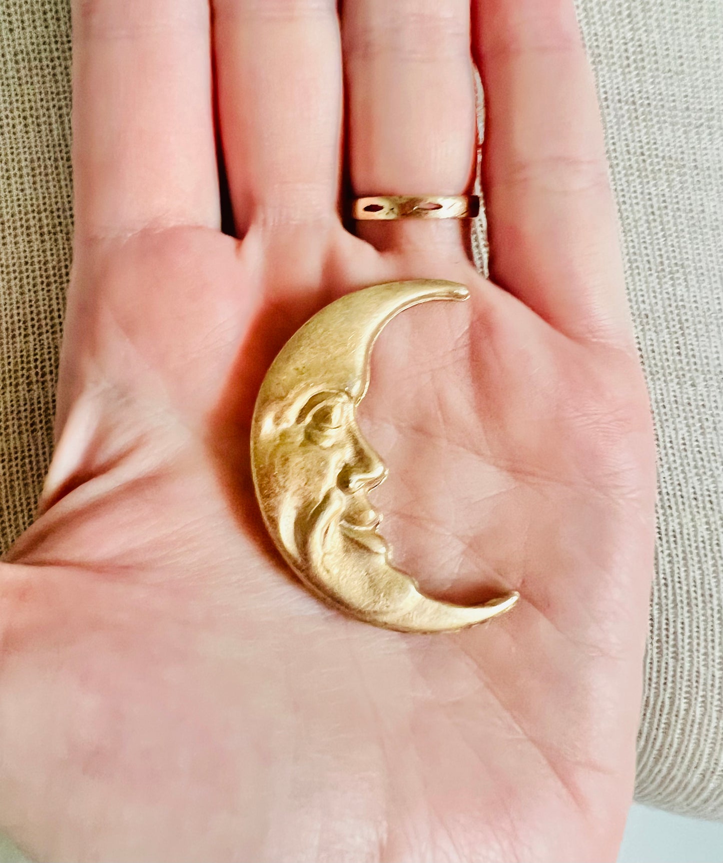 Vintage Smiling Crescent Moon Brooch Pendant