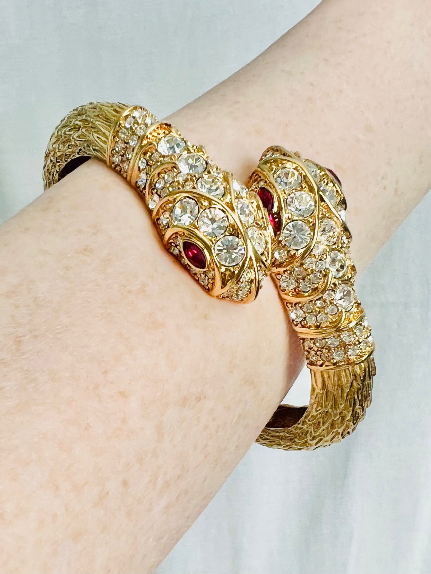 Vintage Signed KJL Kenneth Lane Pave Rhinestone Snake Heads Bracelet