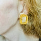 Vintage 1990s Gold Square Basketweave Rhinestone Clip Earrings