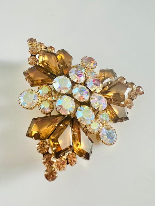Vintage Glass Triangle Autumn Rhinestones Brooch Pin