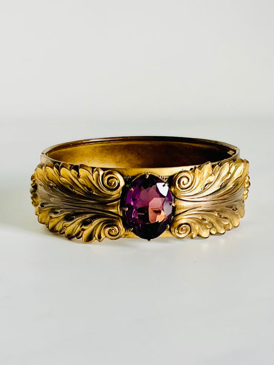 Vintage 1940s Purple Faceted Glass Victorian Revival Bracelet