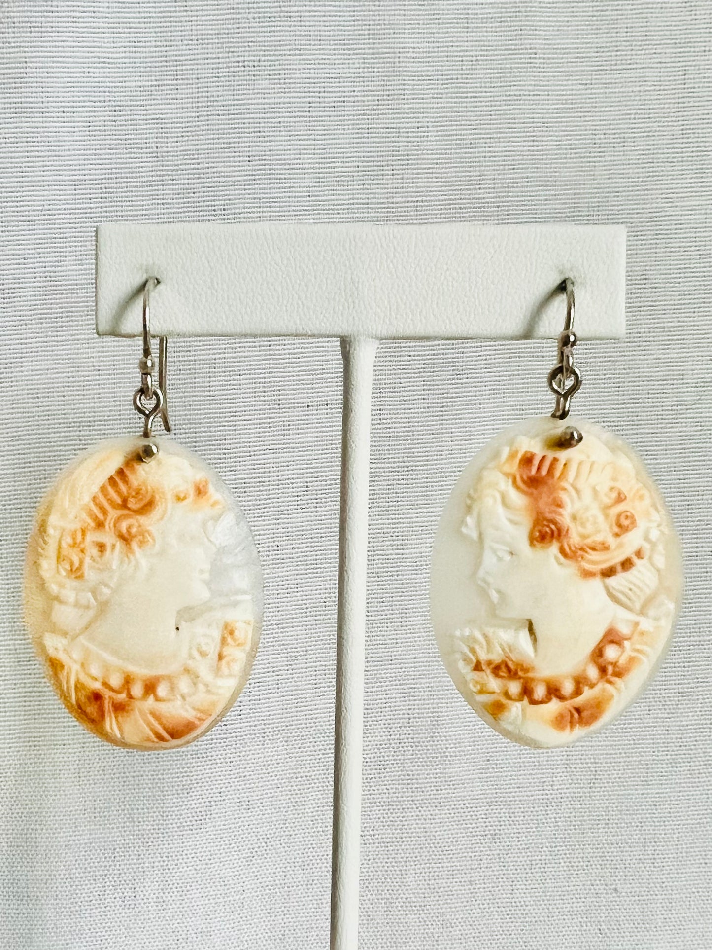 Vintage Hand Carved Sterling Silver Cameo Earrings