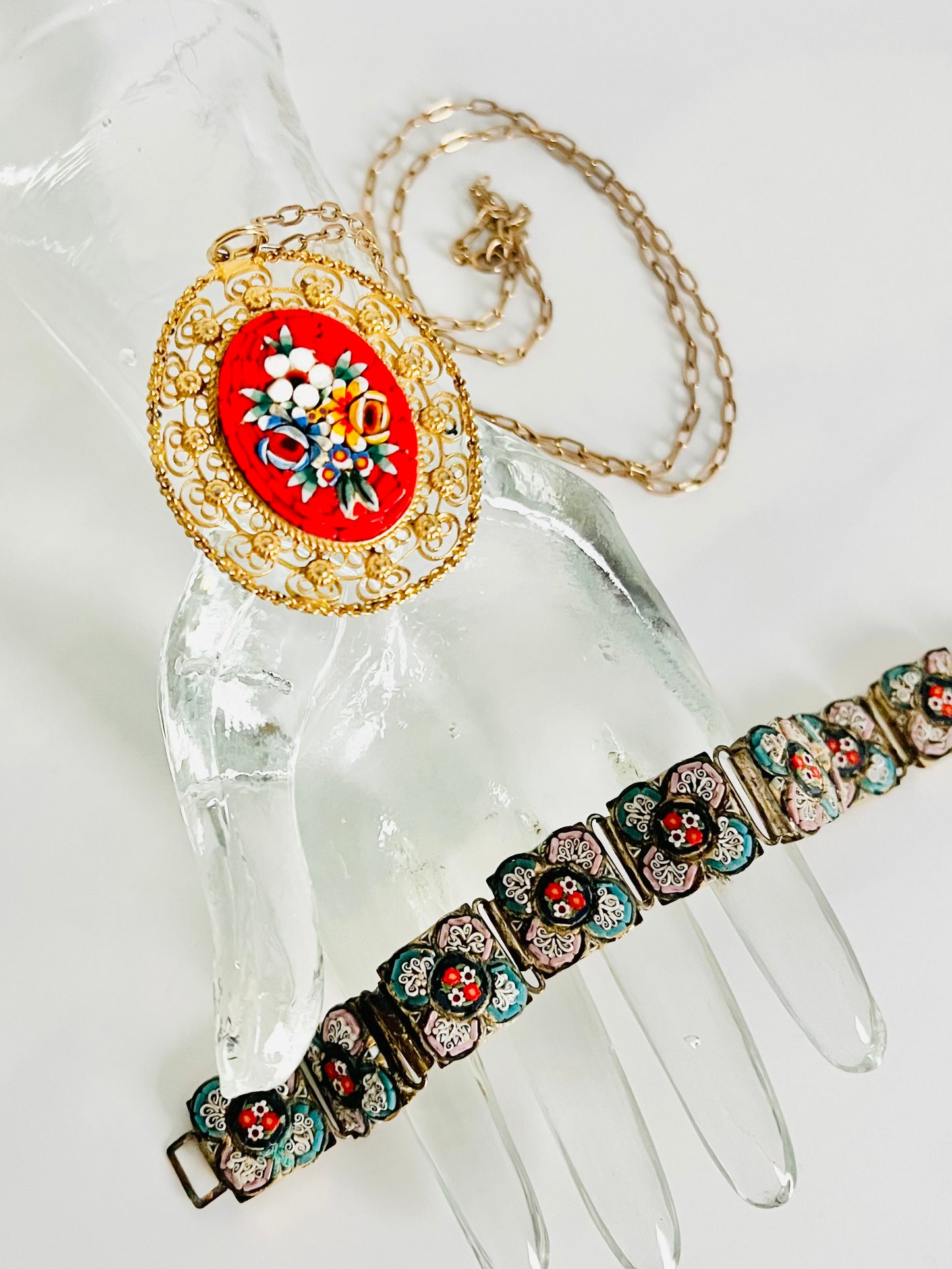 Vintage Italian Mosaic Floral 1950s Panel Bracelet