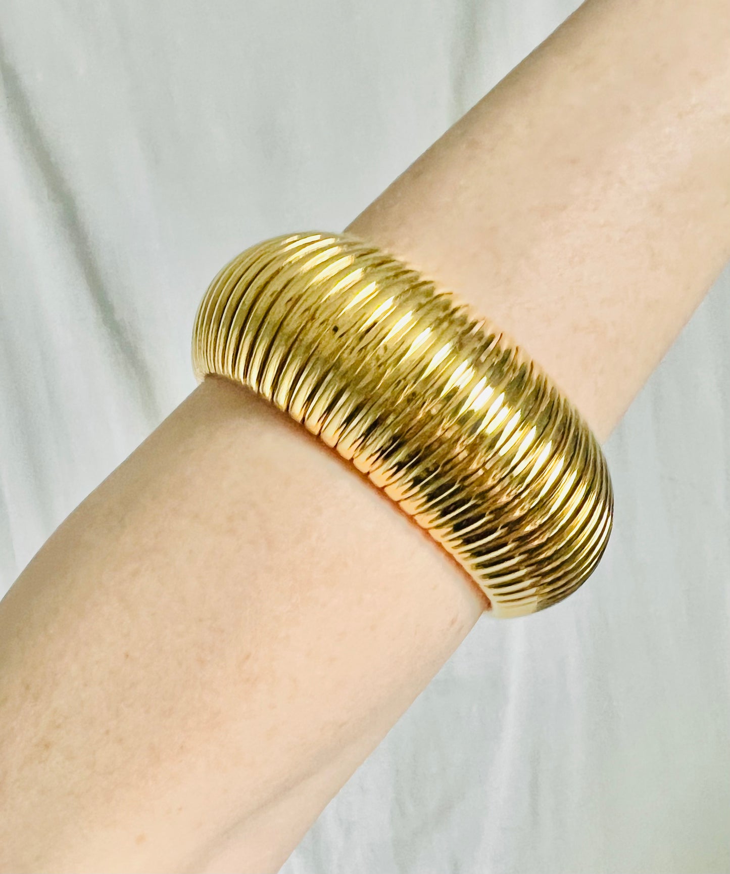 Vintage MidCentury Wide Gold Stretch Bracelet