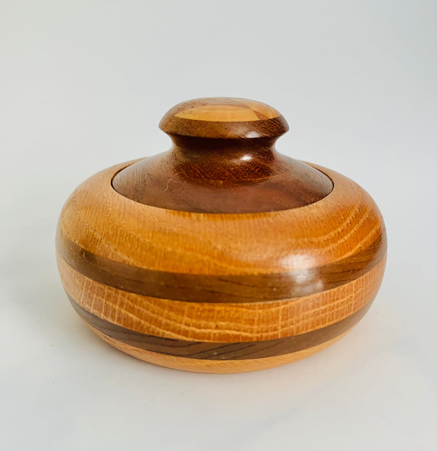 Handcrafted Round Wood Trinket Dish Keepsake Box