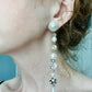 Vintage Extra Long Faux Pearl Rhinestone Pierced Earrings