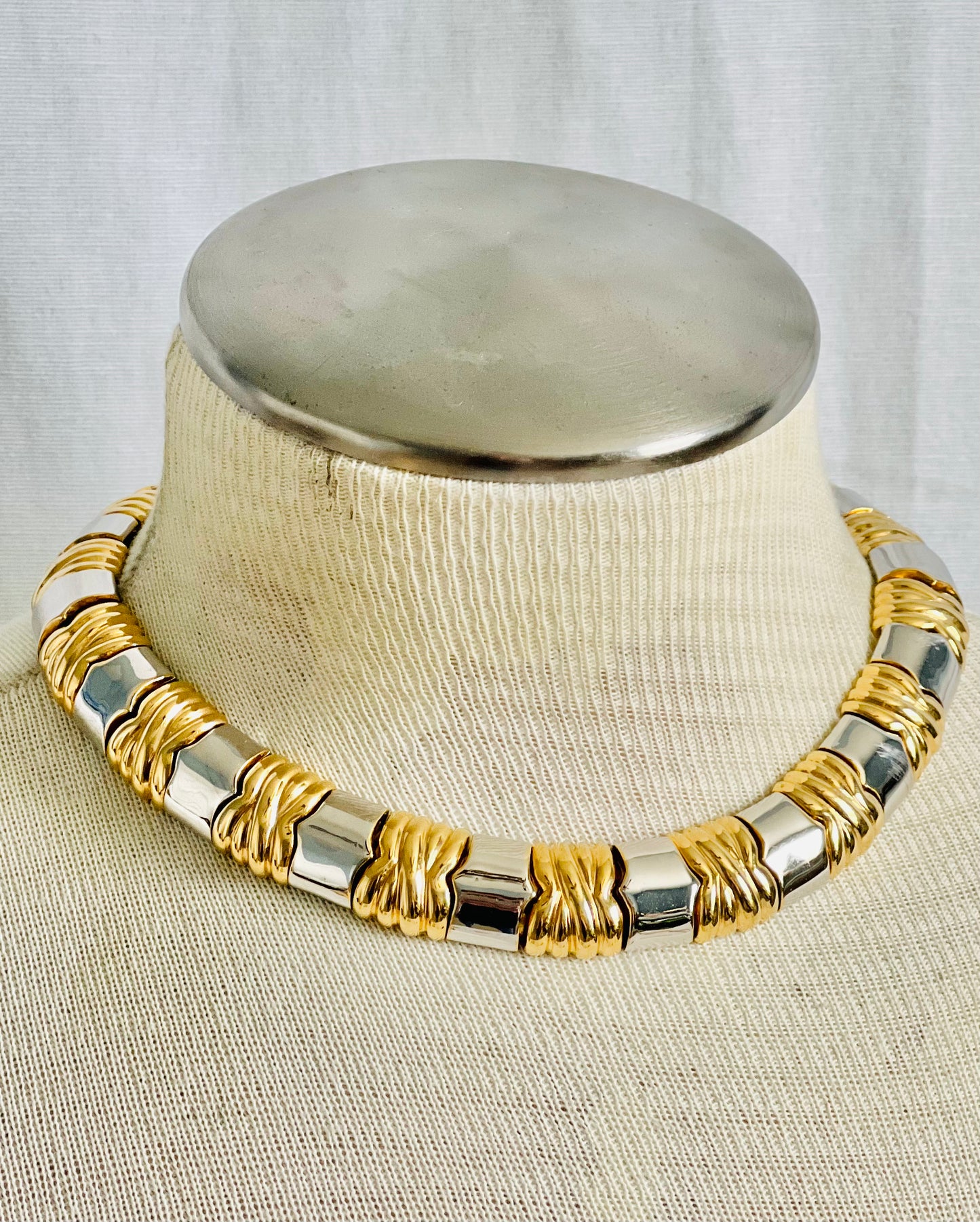 Vintage Ciner Silver and Gold Statement Collar Necklace