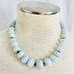 Hand Knotted Faceted Large Aquamarine Stone Necklace with Sterling Clasp