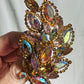 Vintage AB Rhinestone Glimmering Brown Leaves Brooch Pin