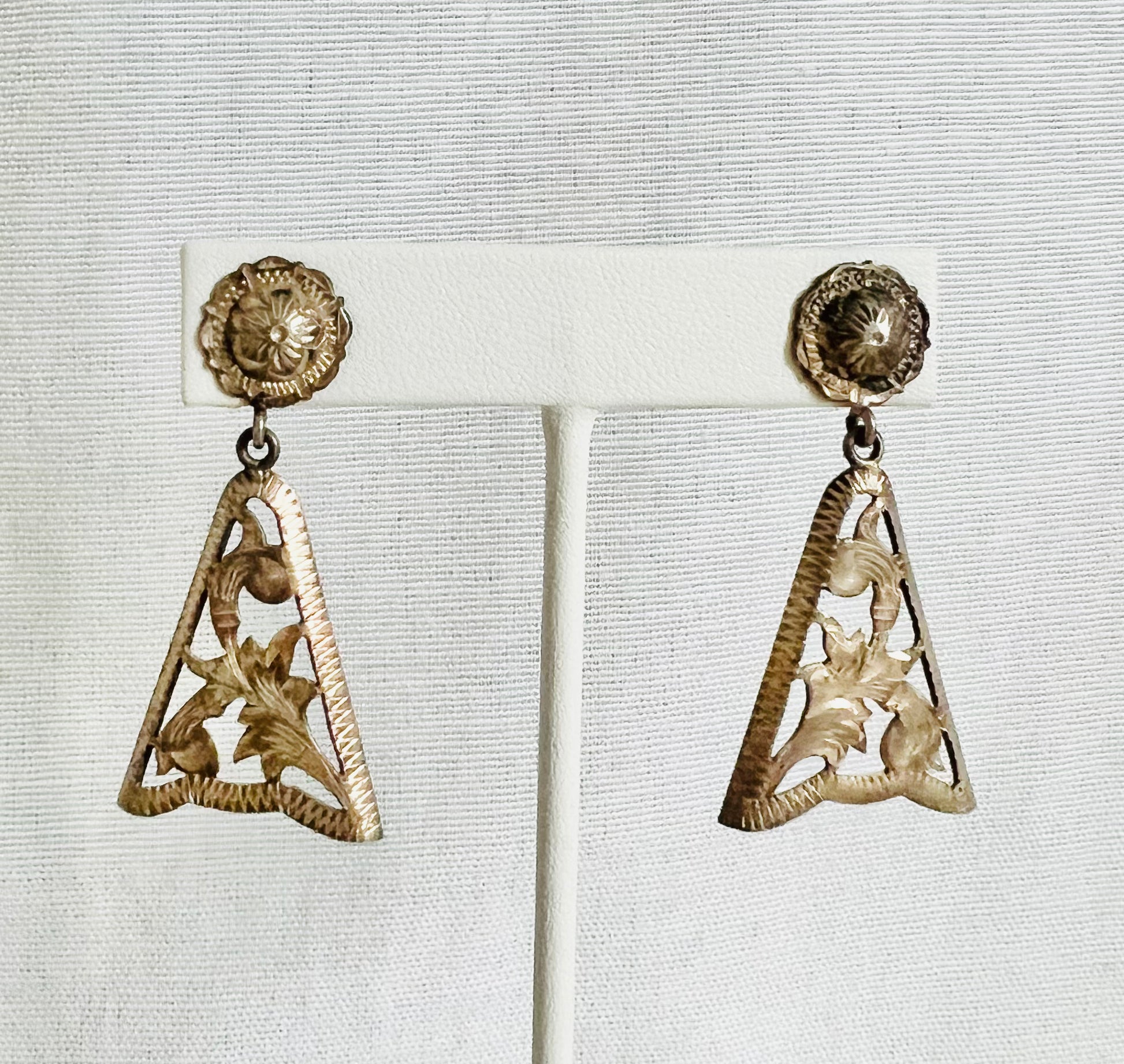 Vintage Mexican Sterling Silver Pierced Floral Earrings