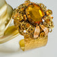 Vintage Topaz Glass Rhinestone Hammered Brass Cuff