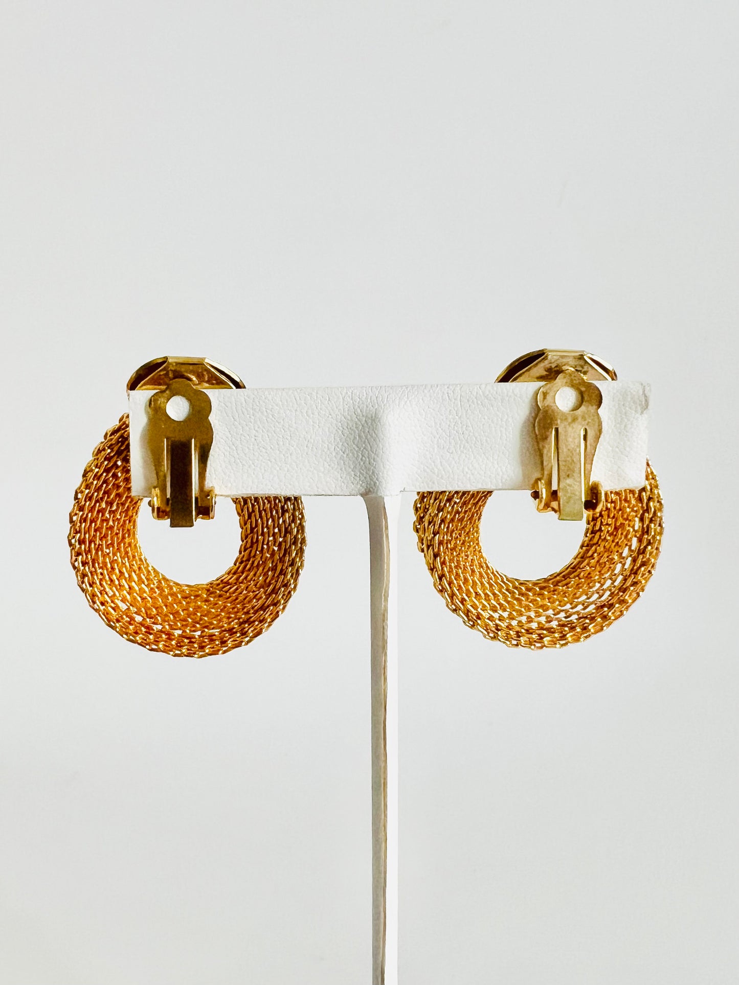 Vintage MidCentury Gold Mesh Door Knocker Style Clip Earrings