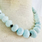 Hand Knotted Faceted Large Aquamarine Stone Necklace with Sterling Clasp
