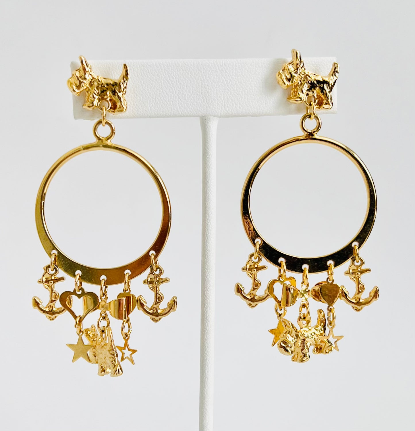 Gold Charm Scottie Dog Nautical Pierced Earrings