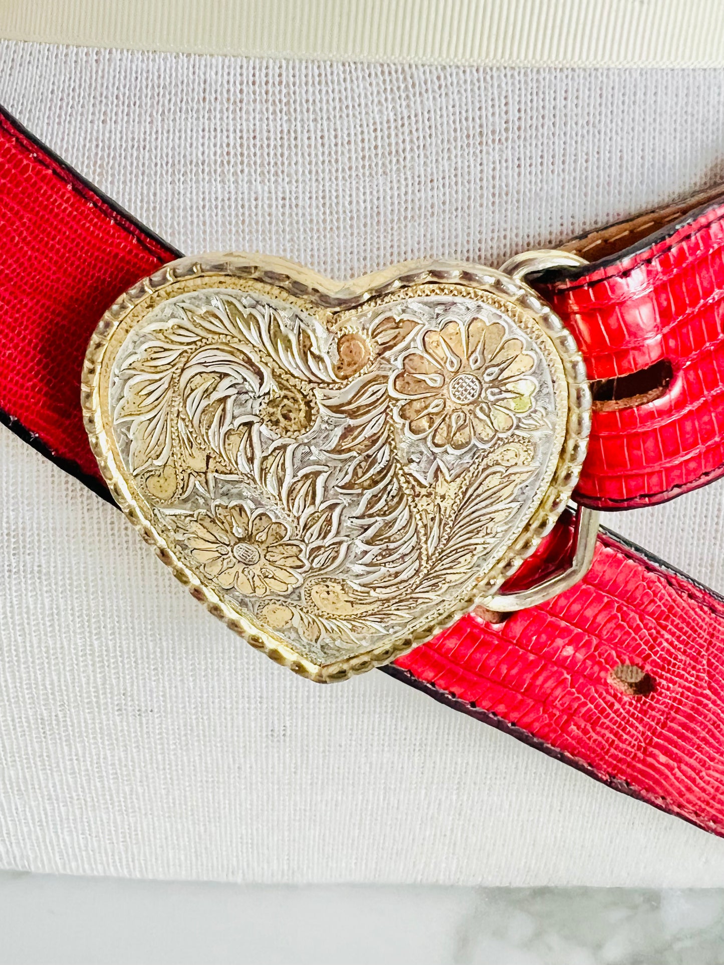 Vintage Tony Lama Leather Belt with Heart Buckle
