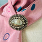 Vintage Textured Silver Shell and Rhinestone Brooch Pin