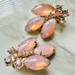 Vintage Soft Pink Opalescent Glass Rhinestone Clip Earrings