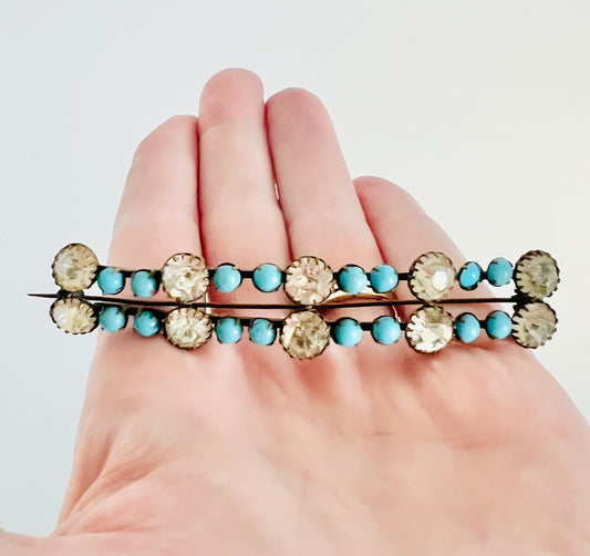 Incredible Prong Set Rhinestone Faux Turquoise 1930s Brooch Pin
